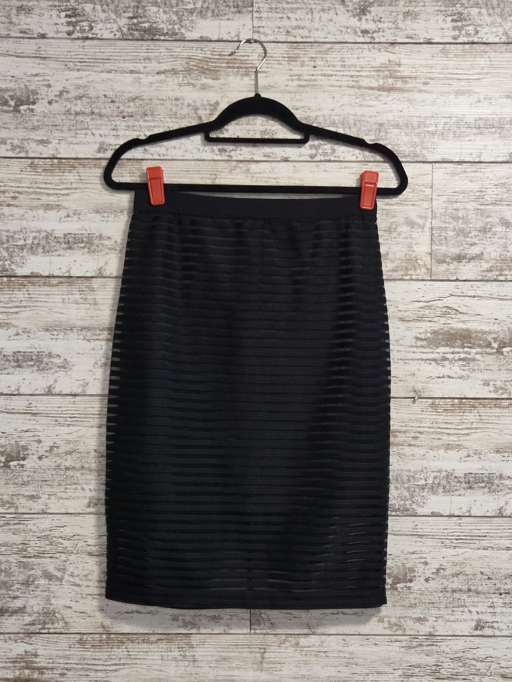 Black Textured Pencil Skirt